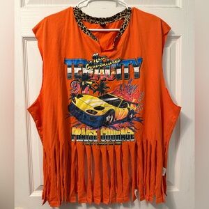 SHEIN Orange Graphic Fringe Top